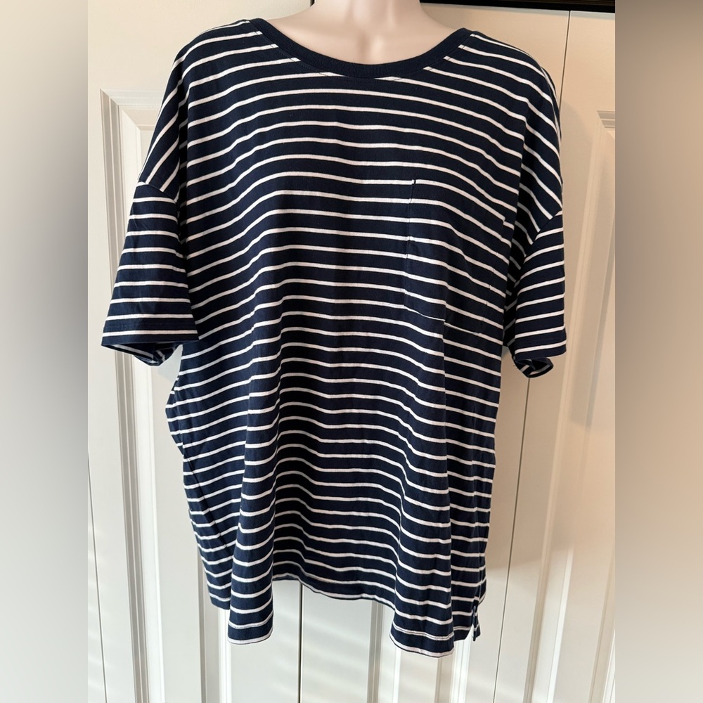 Time & Tru navy blue stripe top shirt 3X 22 spring